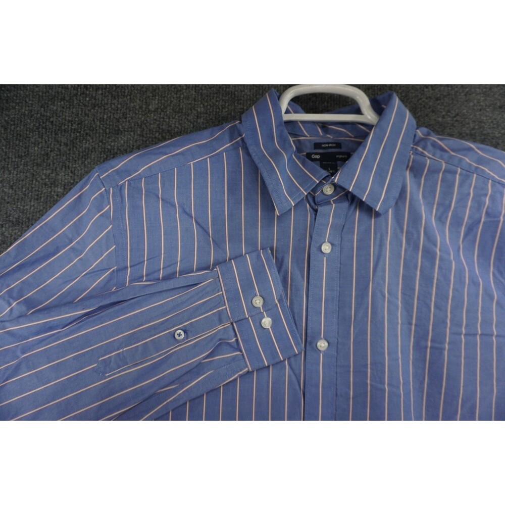 Gap Shirt Mens Large 16 16 1/2 Original Fit Non Iron Blue Striped Button Up